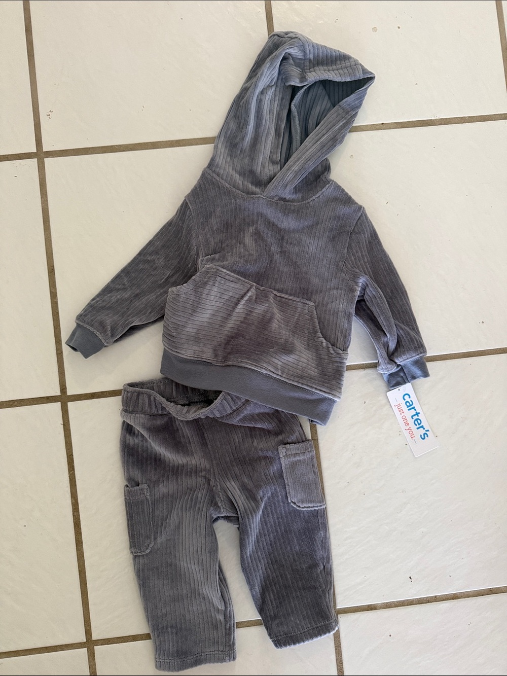 Carter's Light Gray Velour Hoodie and Pants Set